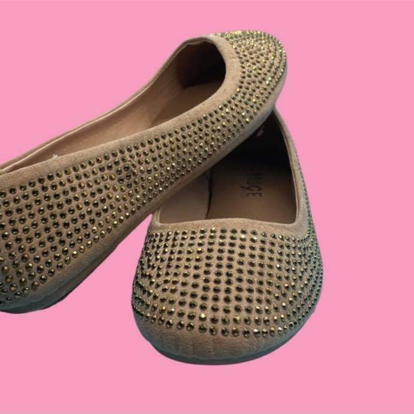 Tan and Gold Bling Rouge Flats Big Girl Size: 7 - Picture 1 of 7
